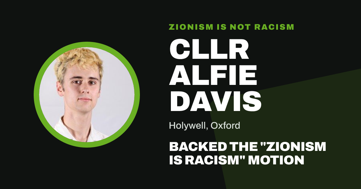 Share image: Cllr Alfie Davis backed the "Zionism is Racism" motion