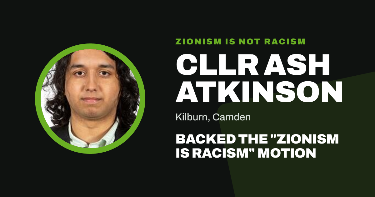 Share image: Cllr Ash Atkinson backed the "Zionism is Racism" motion