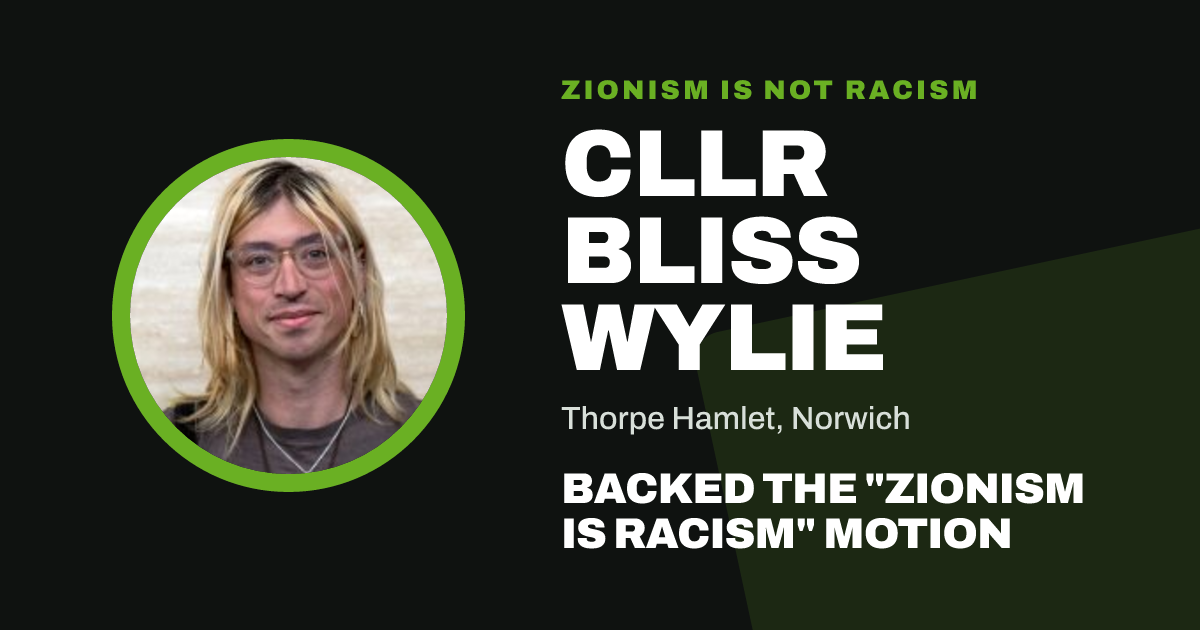 Share image: Cllr Bliss Wylie backed the "Zionism is Racism" motion