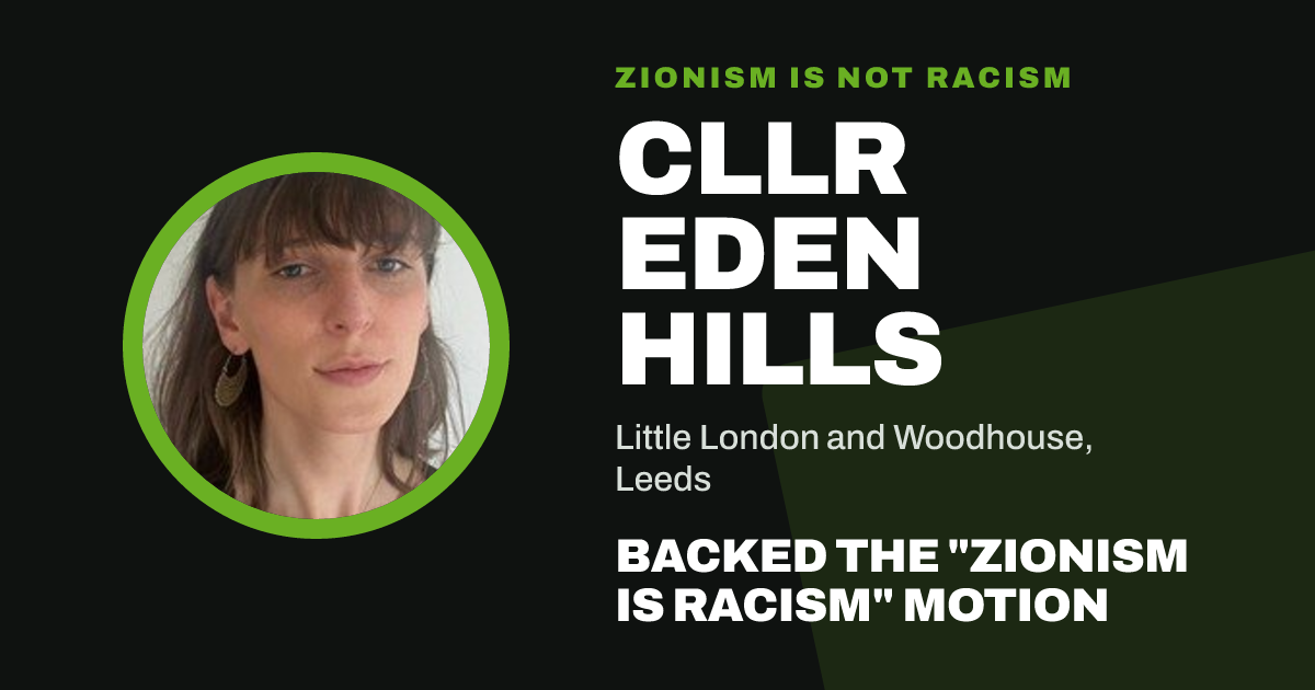 Share image: Cllr Eden Hills backed the "Zionism is Racism" motion