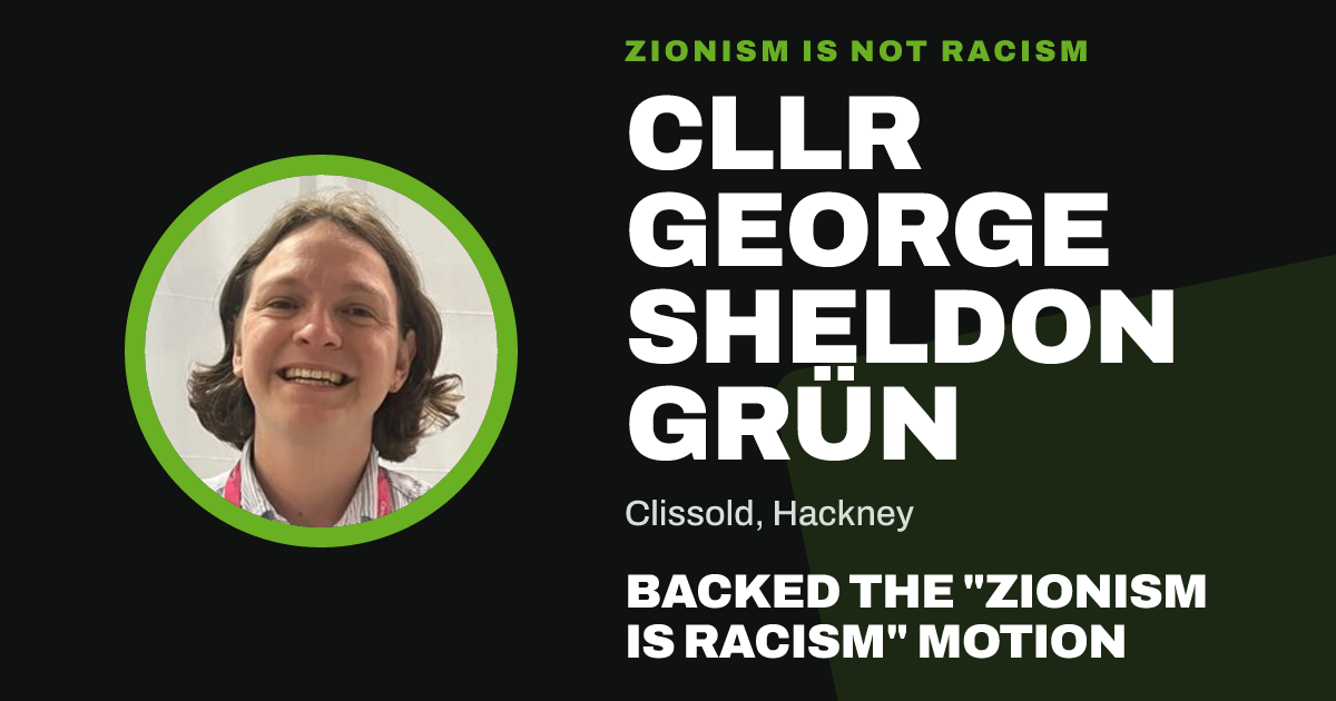 Share image: Cllr George Sheldon Grün backed the "Zionism is Racism" motion